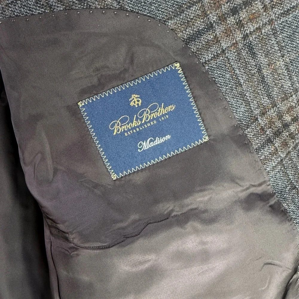 Brooks Brothers Sport Coat Mens 46L Gray Plaid Madison Wool Lanificio di Pray